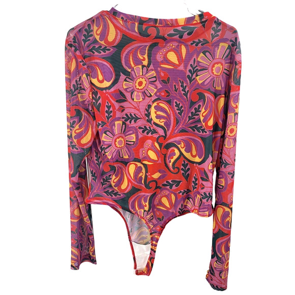 Kilo Brava Long Sleeve Pink Paisley Mesh Bodysuit - Size XXXL (22-24) - Picture 3 of 4